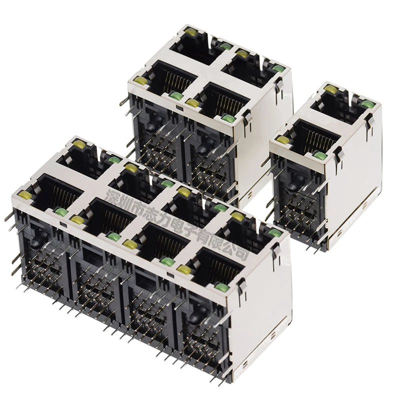 5pcs RJ45 Socket 8 Ports RJ45 8P8C Female Jack Socket Connector 2*1 2*2 2*4 Steel Shield Network Modular With LED and Shrapnel