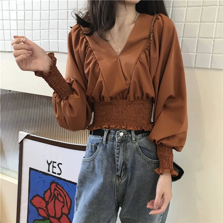 Soft Office Lady White Shirt for Women Blouse V Neck OL Vintage Palace Lolita Shirt Woman Casual Chiffon Blouse Femme Sweet Tops