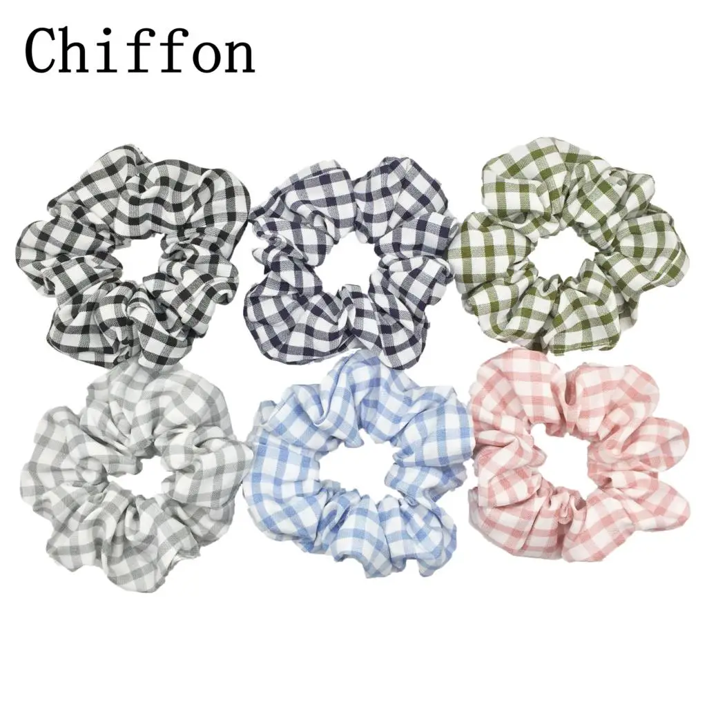 6/1pcs Hair Scrunchies Set Fashion Basic Elastic Bands Ponytail Holder Dot Stripe Scrunchy Hair Tie For Girl Women Chiffon Print