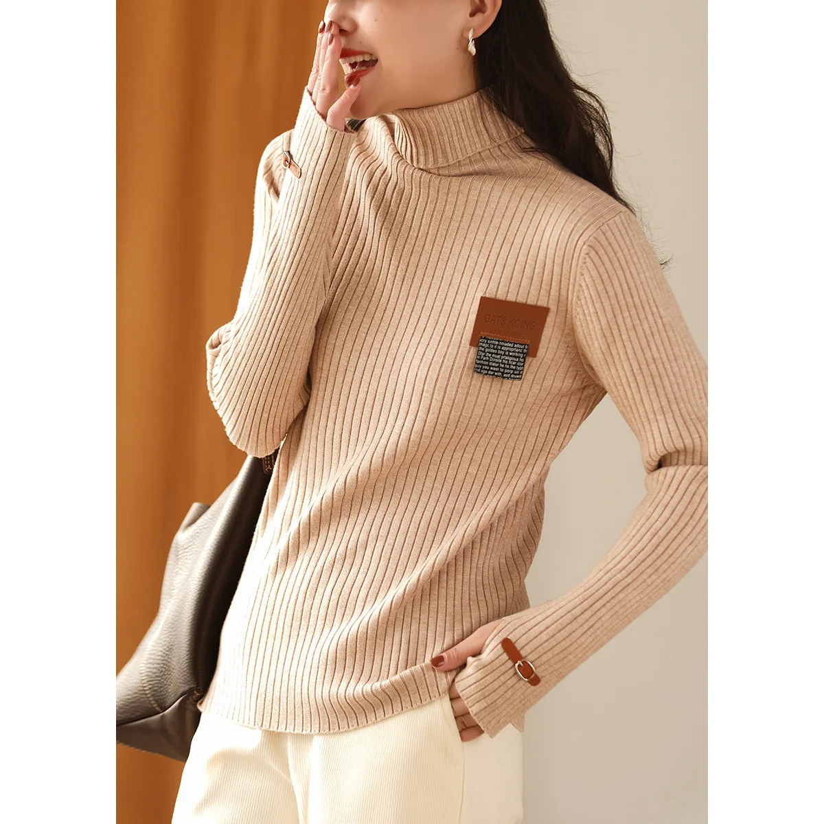 Winter Nieuwe Modale Coltrui Vrouwen Trui Patch Knit Elegante Kantoor Dame Eenvoudige Slanke Warme Vrouwelijke Lange Mouwen Tops