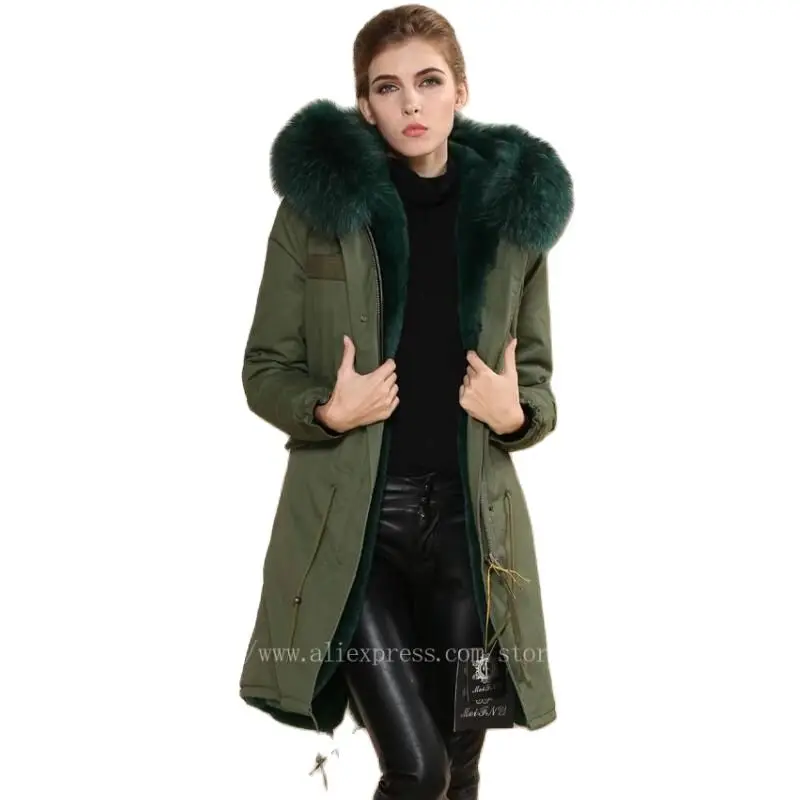 New Fashion Real Fur Coats For Women Large Green Collar Fur Coat Parka Factory Supplier Wholesale Price