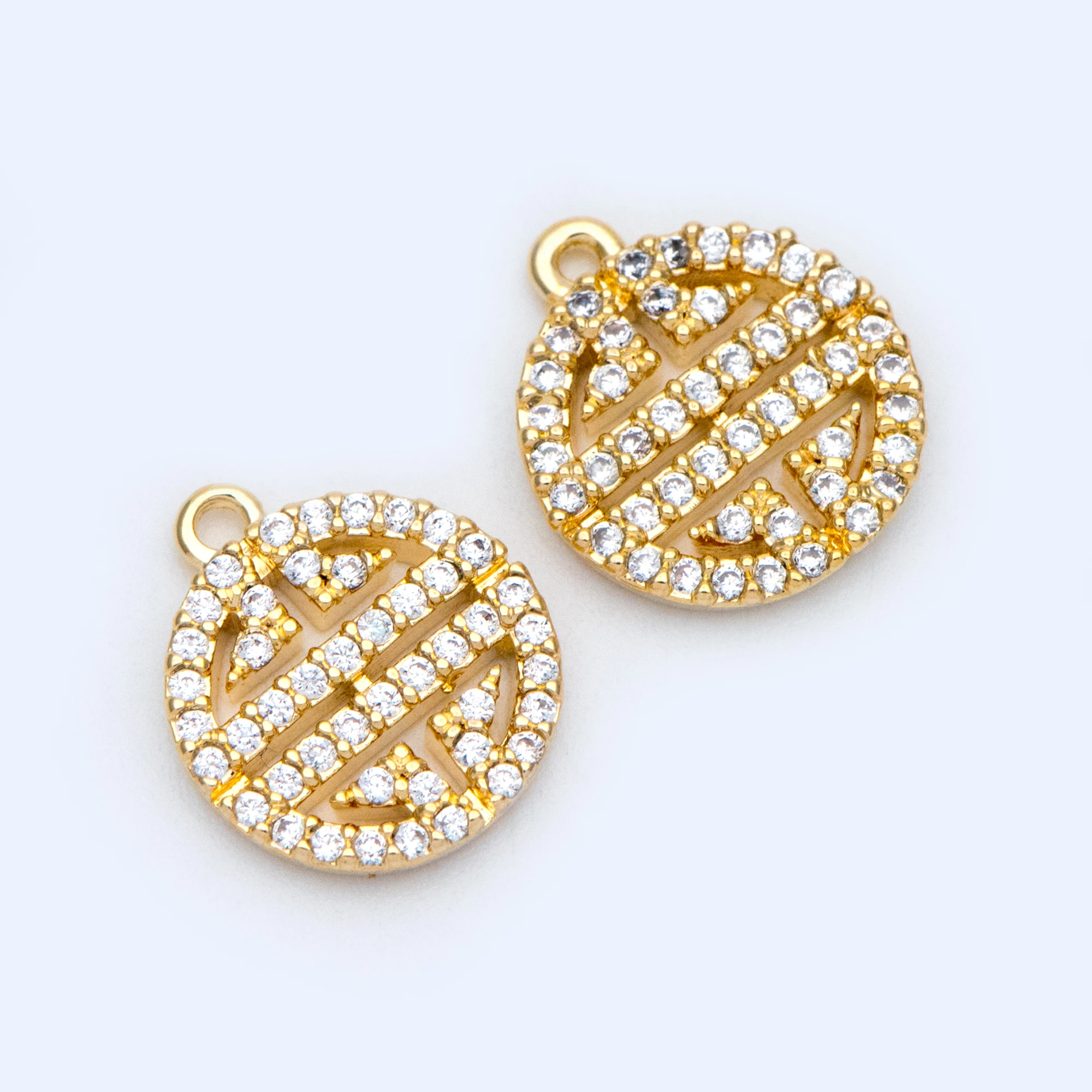 

4pcs CZ Paved Gold Round Charms 11x12mm, 18K Gold plated Brass, Round Disk Pendants (GB-1075)