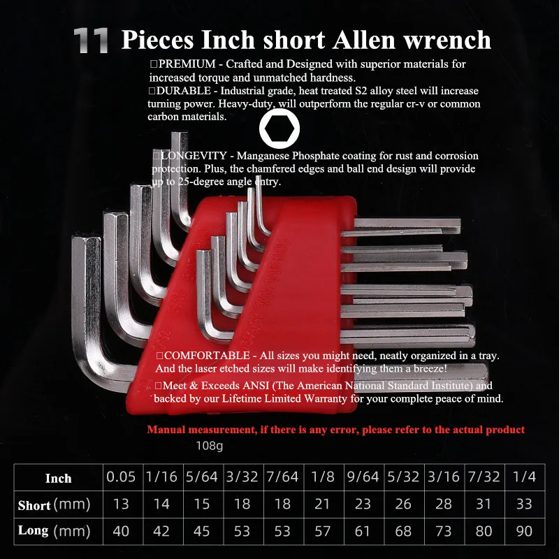 13 Pieces Inch Hex Key Allen Wrench Set,Metric Long Arm Ball End Hex Key Set Tools, Industrial Grade Long Allen Wrench Set