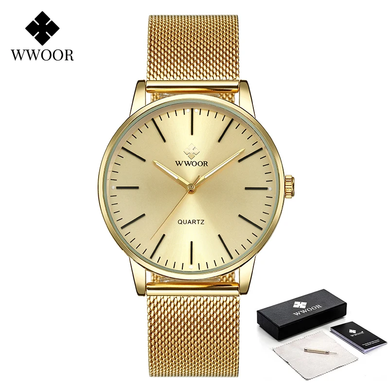 WWOOR Men Gold Watches 2023 Luxury Brand Men Fashion Quartz Golden Clock Male Simple Sports Waterproof Wrist Watch Zegarek Meski