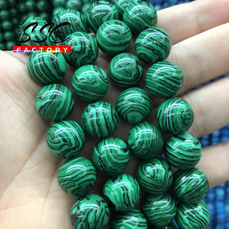 High Quality Malachite peacock Synthetic Stone Beads Round Loose Beads For DIY Bracelet Jewelry Findings 4 6 8 10 12 14 16mm 15