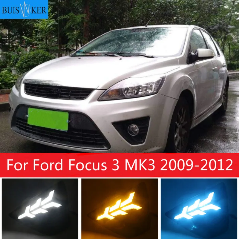 

For Ford Focus 3 MK3 2009-2012 Daytime Running Light DRL LED Fog Lamp Cover With Yellow Turning Signal Functions