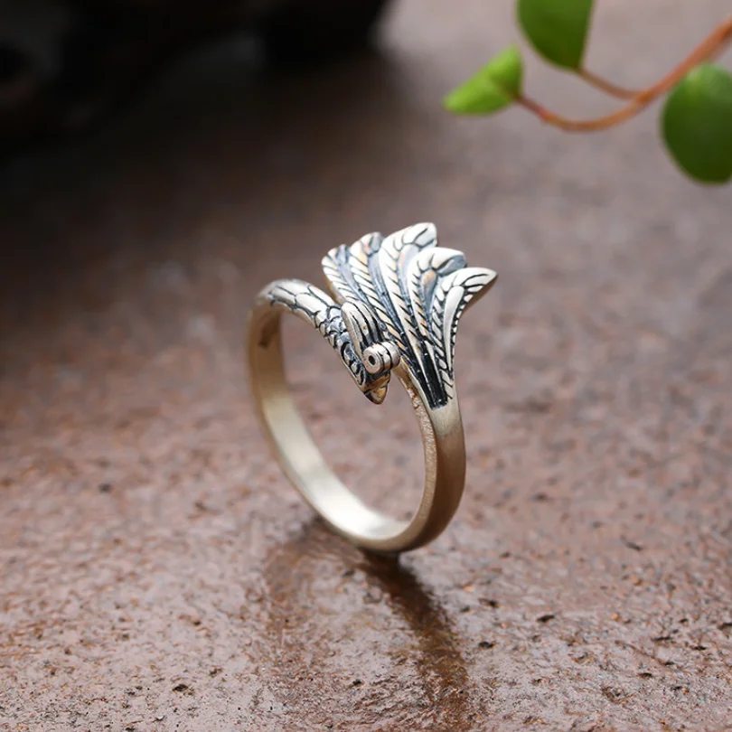 

Real Silver 990 Phoenix Open Ring For Women S990 Sterling Silver Chinses King Bird Ring Jewelry