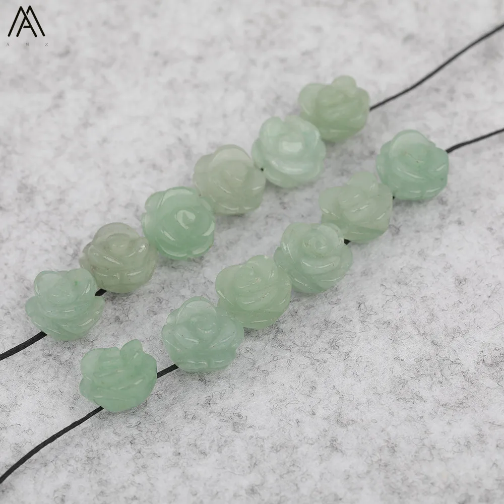 15 teile/los 10mm Natürliche Achate Lapis Fluorit Stein Quarz Kristall Geschnitzte Rose Blume Form Ohrring Perlen Für Schmuck DIY Machen – Detail 10