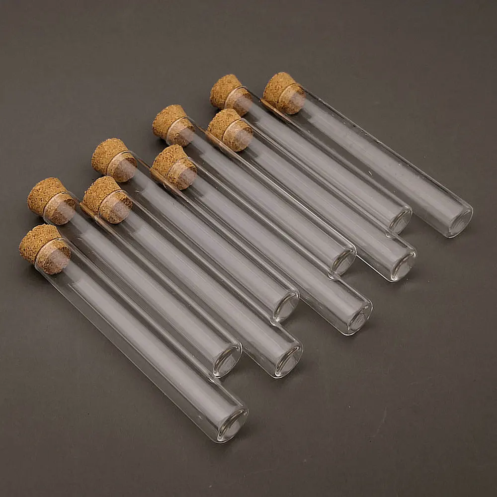 50pcs/lot Lab 12x100mm Flat bottom Glass Test Tube With Cork Stoppers for School Laboratory experiment