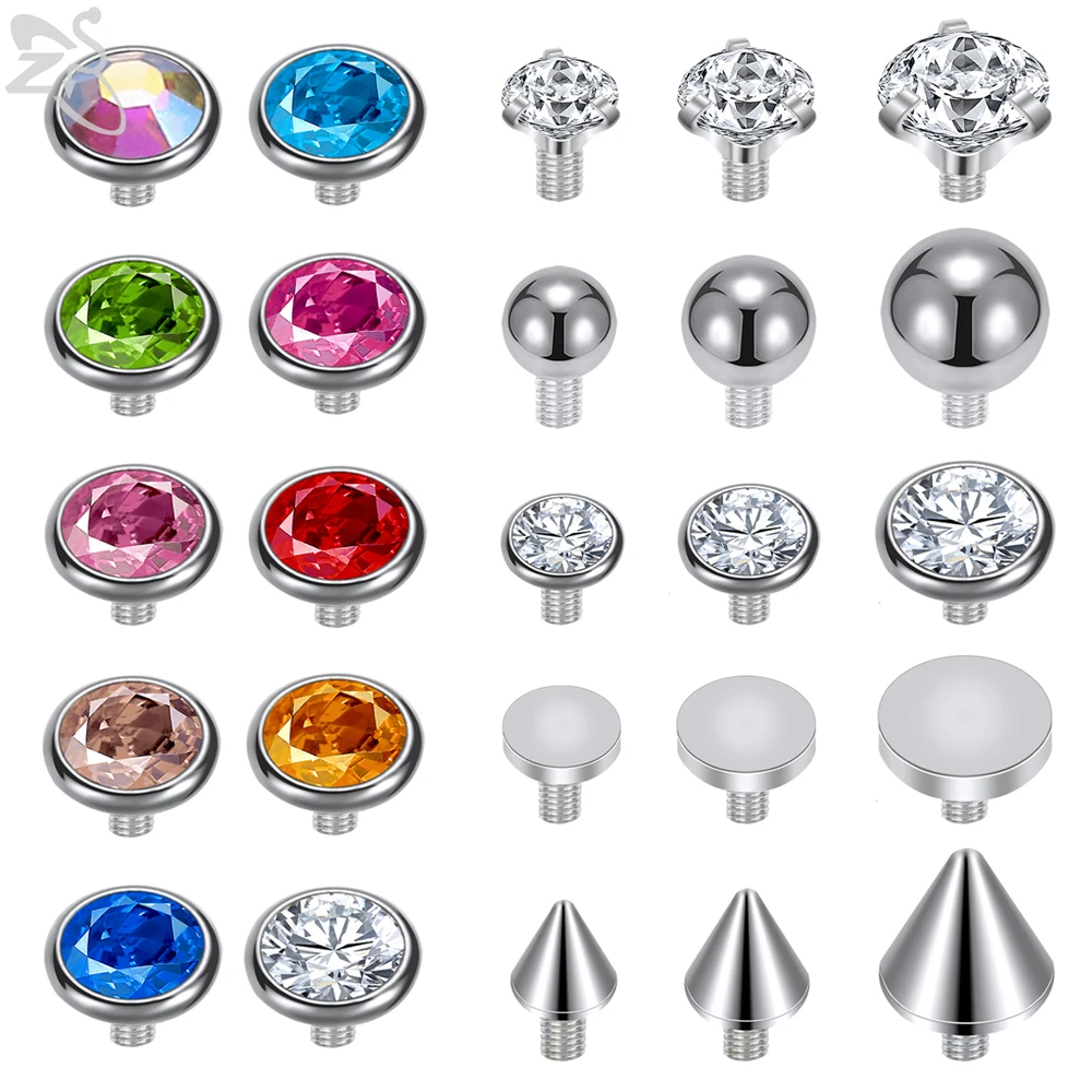 ZS 1 PC Colored Micro Dermal Piercing Titanium Stainless Steel CZ Crystal Dermal Anchor Surface Piercings Top Skin Diver Bases