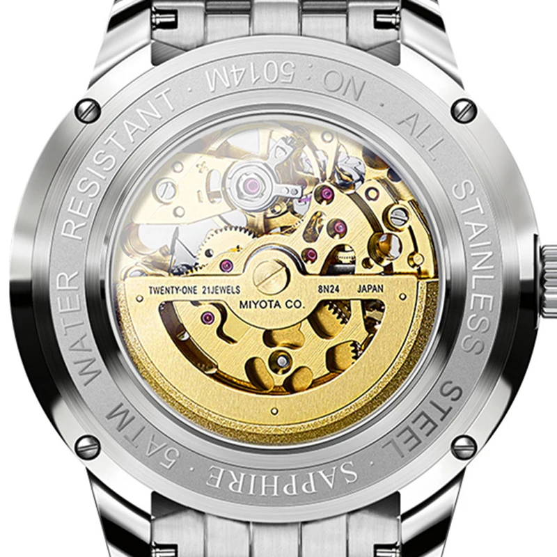 LOBINNI Fashion Luxury Automatic Mechanical Watch 50M Waterproof Watch Relogio Masculino Top Brand Leather Strap Men Watch