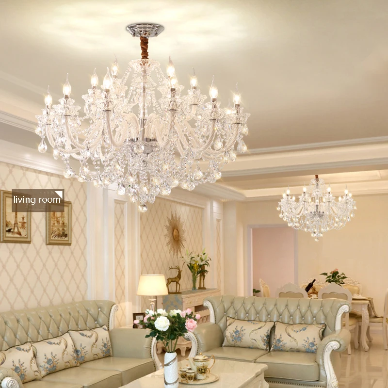 European Crystal Chandelier Atmosphere Living Room Lamp Modern Minimalist Bedroom Dining Room Home Light Villa Candle Fixture