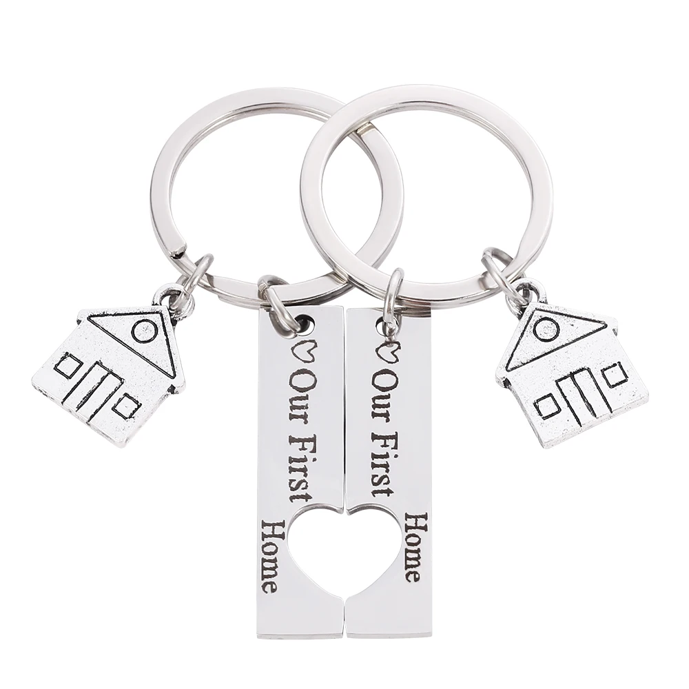 2 Pcs/set Couple Keychain Our First Home Key Holder Bag Unisex Letter Stainless Steel Key Chains Pendant Accessories Jewelry