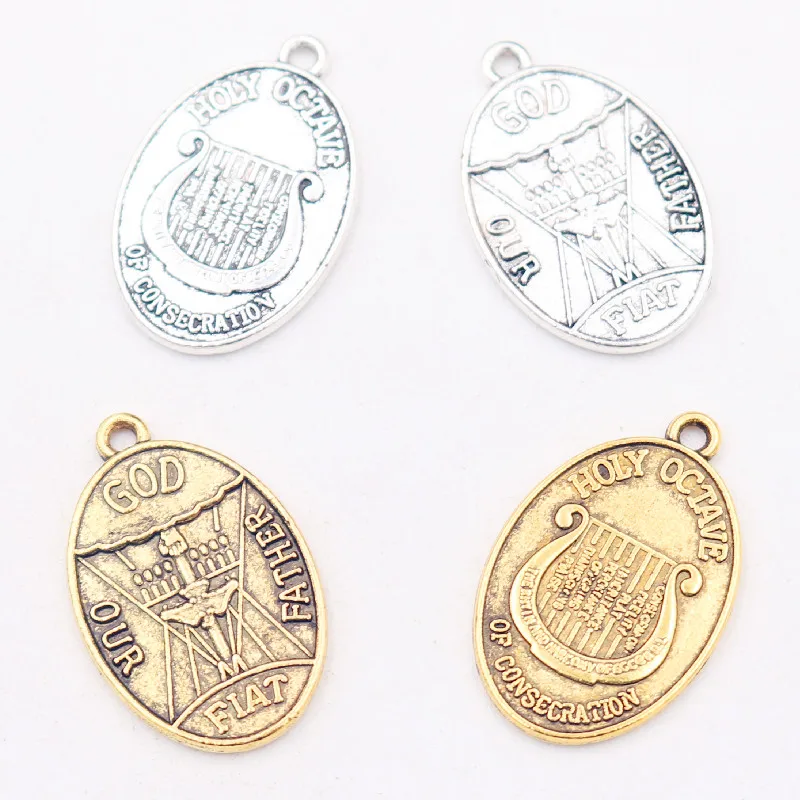 10pcs God's Holy Octave Tag Metal Pendant DIY Christian Bracelet Necklace Jewelry Handicraft Making P22 27*18mm