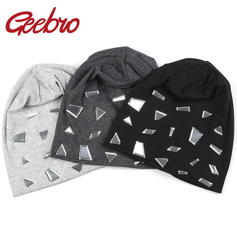 Geebro Women Casual Fashion Mirror Accessories Hats New Spring Soft Ladies Beanies hat Winter Baggy Gorro Girls cap