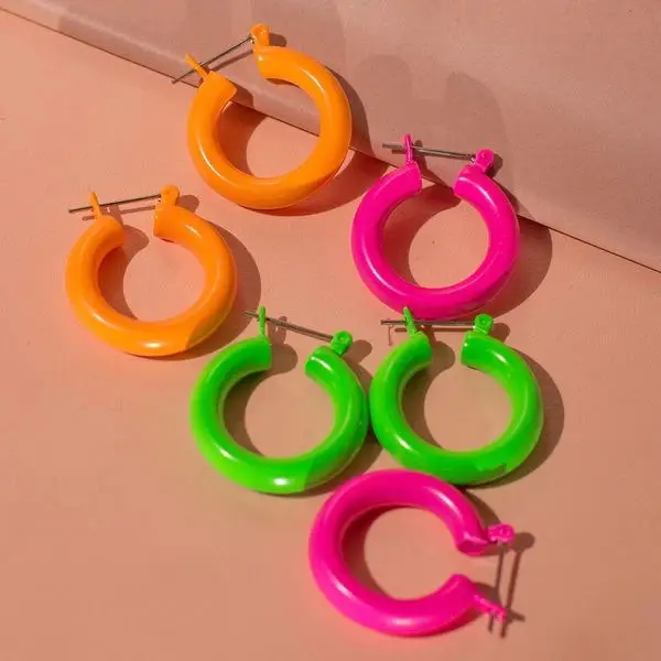 2021 New Colorful Women Jewelry Classic Gold Color Neon Rainbow Enamel Tube 30MM Hoop Earring