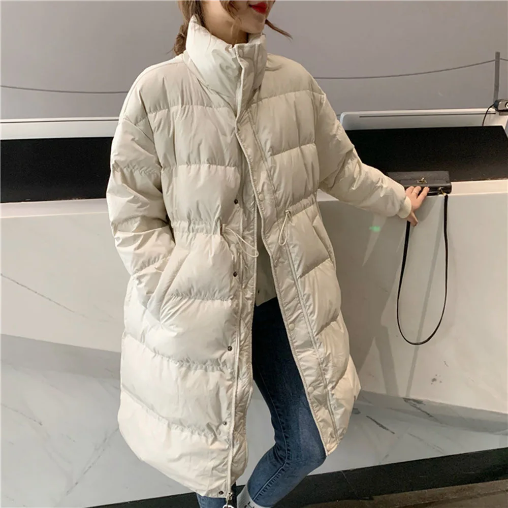 Solid New Winter Women 90% White Duck Down Long Parkas Stand Collar Thick Warm Down Coat Loose Zipper Ladies Snow Outwear