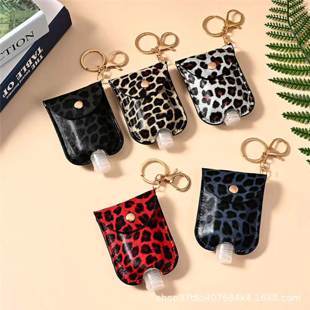 30ML Leopard Hand Sanitizer Leather Case Keychain Key Holder Travel Bottle Refillable Containers Flip Cap Reusable Bottles