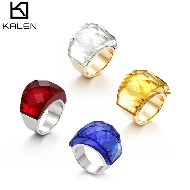 Kalen Luxury Bohemia Crystal Women Wedding Rings Gold Stainless Steel Colorful Stone Finger Rings For Party Engagement Jewelry