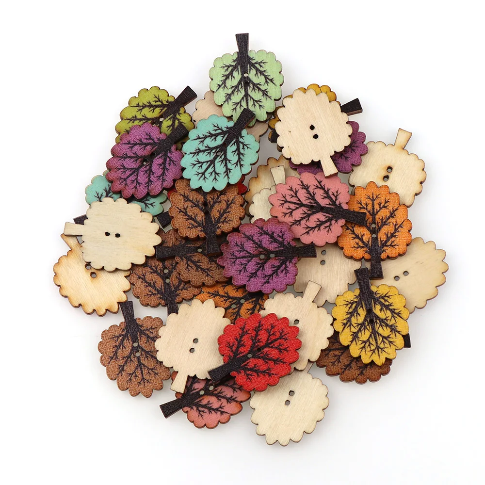 50/100pcs Vintage Series Wooden Buttons Flatback Multi Pattern Buttons for DIY Clothing Handmade Sewing Scrapbook Craft Supplies