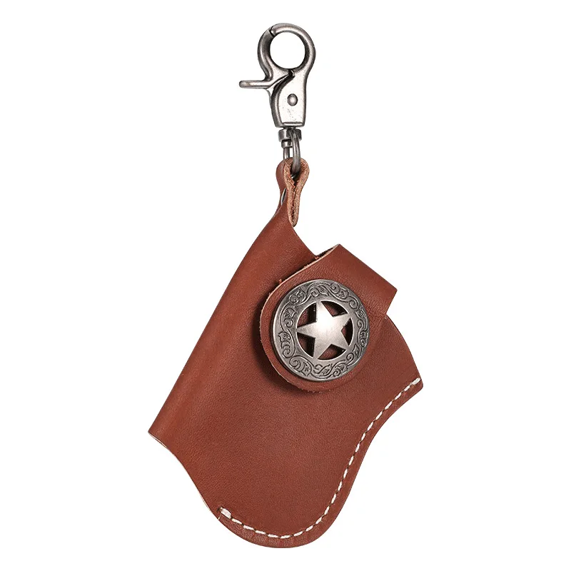 Fashion Key Buckle Five-pointed Star Handmade Leather Kerosene Oil Lighter Belt Case Waist Bag For ZP Zorro Lighters Supplies