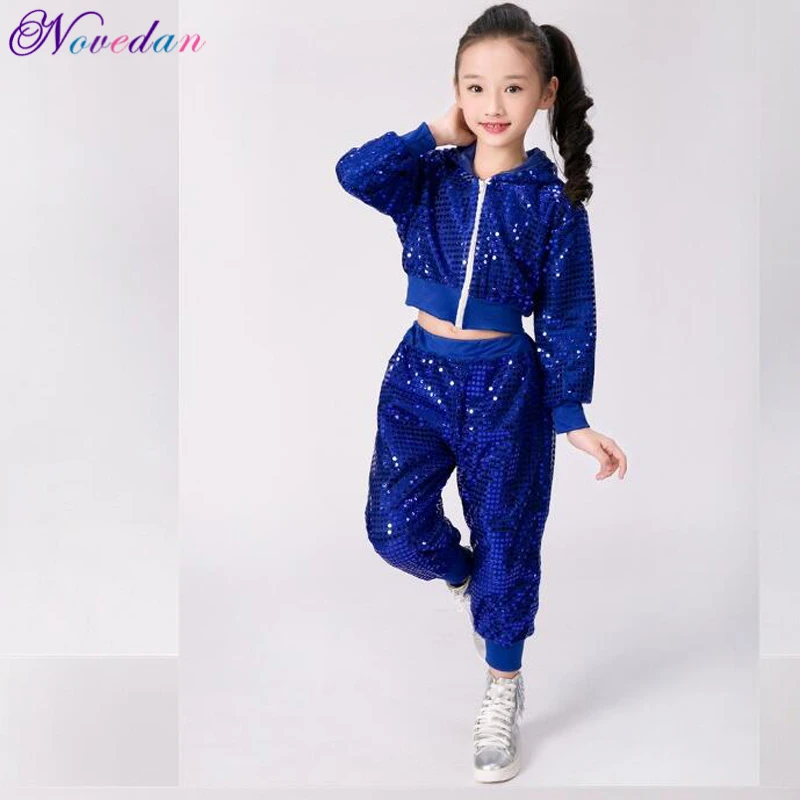 New Children Dance Costume Jazz Wear Women Girls Sequin Hip-hop Dance Jazz Kids Dance Competitions Performance Stage Clothing