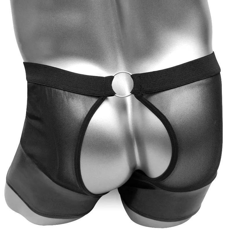 Open Butt  Mens Faux Leather Boxers Shorts Underwear Erotic Lingerie Crotchless Sissy Panties Mesh Male Underpants Clubwear