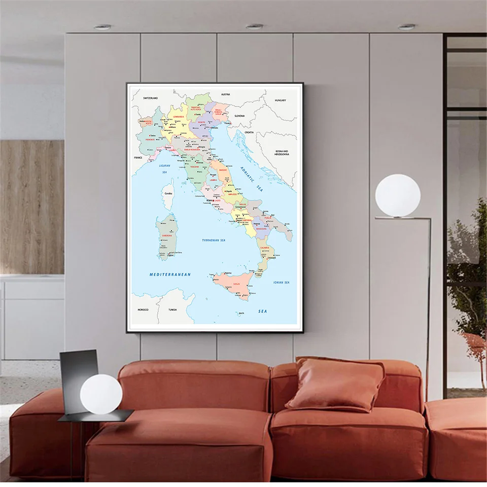 100*150 см итальянская политическая карта в итальянском стиле, Большой Настенный постер, нетканый холст, картина, классная комната, домашний декор, школьные принадлежности
