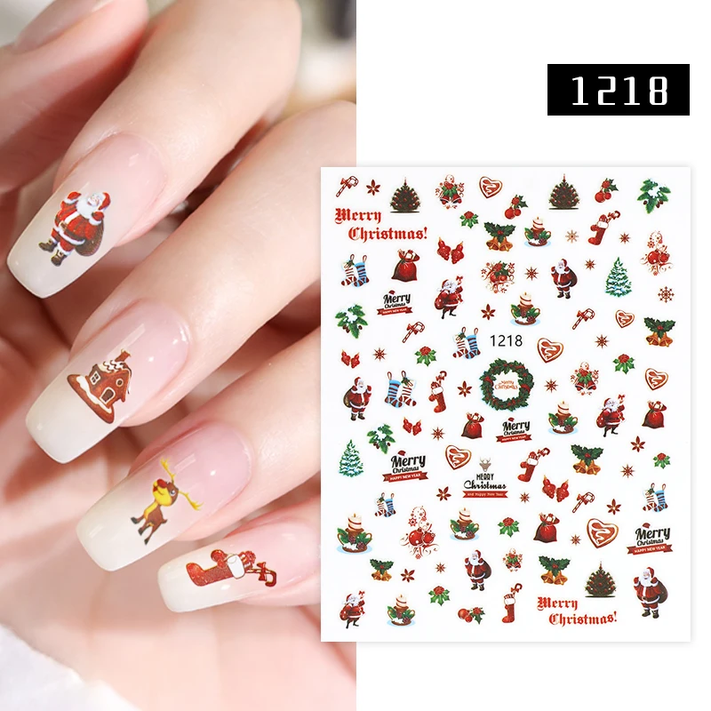 Santa Claus Design Nail Sticker Colourful Stickers Evil Eyes Pattern Trasnfer Sliders Christmas Nail Art Decoration