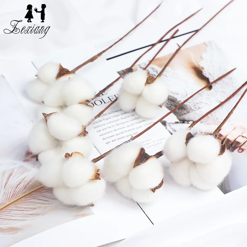 10 pcs/pack Natural cotton dry flowers with wire rod bouquet decorative materials floral DIY accessories