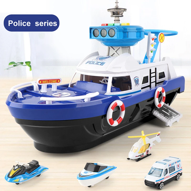 QWZ Big Size Simulation Track Inertia Boat Diecasts Toy Vehicles Music Story Light Ship Model Toy Car Parking Boys For Kids Gift