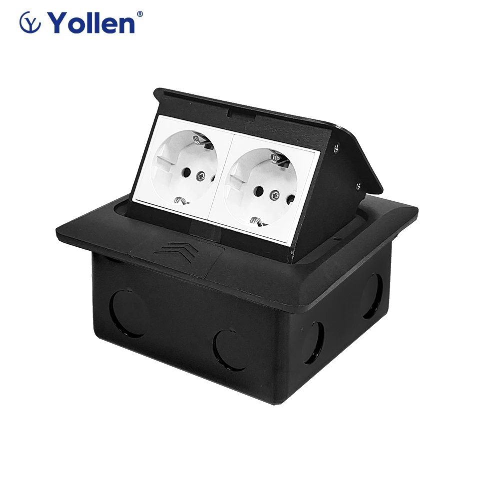 All Metal Panel EUR Standard Pop Up Floor Socket 2 Way Electric Outlet Table Desk Wall Can Install Kitchen Workshop UK/US/FR