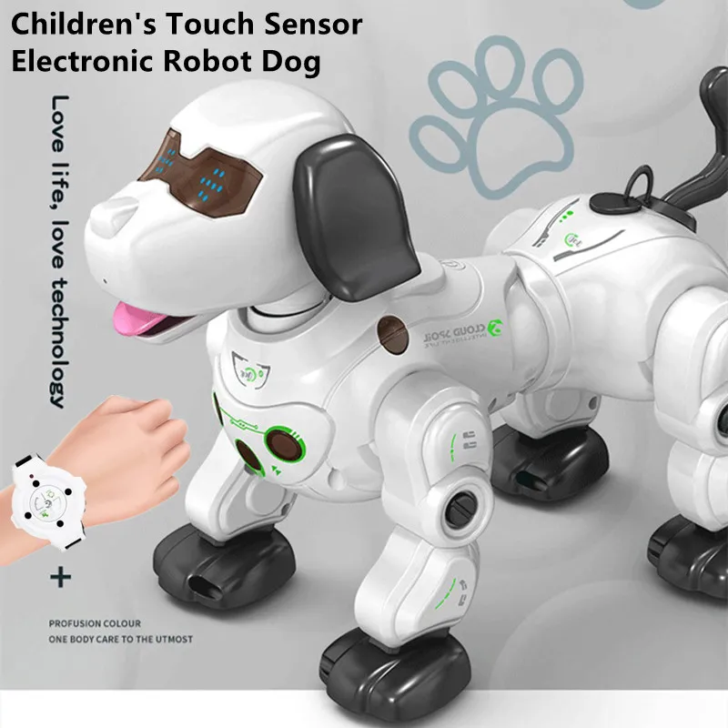 

Smart Touch Sensor 2.4G Watch Remote Control Electronic Cute Dog One-key Follow Spray Smoke Light Music RC Robot Dog Kids Toy