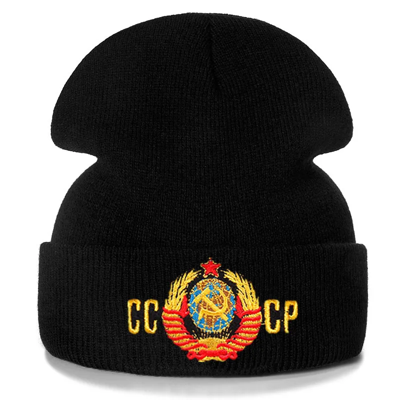 Russian CCCP Embroidery Cotton Casual Beanies for Men Women Knitted Winter Hat Solid Color Hip-hop Skullies Hat Unisex Cap