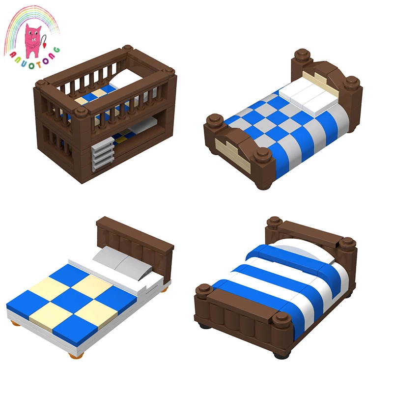 

Small Particle Modern Building Blocks MOC Assemble Bed Single Bed Double Bed Upper and Lower Bed Home Compatible Model Bricks