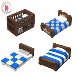 Small Particle Modern Building Blocks MOC Assemble Bed Single Bed Double Bed Upper and Lower Bed Home Compatible Model Bricks