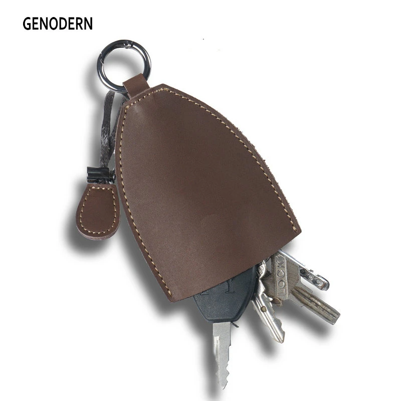 GENODERN Handmade Crazy Horse Leather Car Key Holder Cowhide Car Key Case High Quality Car Key Cover Leather Keychain for Men