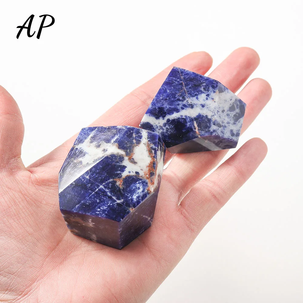 Natural Crystal Irregular Stone Geometry Sodalite Healing Reiki Blue Quartz Polished Energy Mineral Home Decor