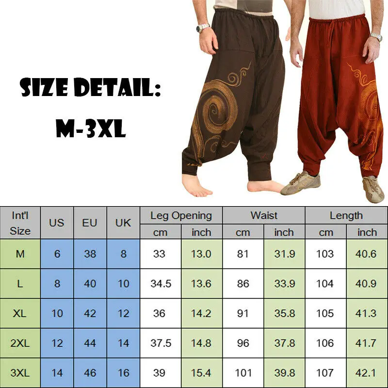 Pantaloni Harem Hippie Aladdin Baggy pantaloni Casual da uomo indiani Hip-hop uomo zingaro lino in cotone pantaloni larghi a gamba larga Vintage