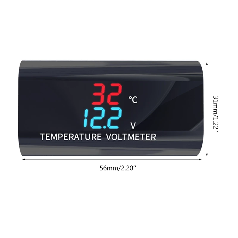 Car Motorcycle Waterproof DC 12V Voltmeter Thermometer 0.28 inch Dual Displa Voltage Temperature Meter Monitor T3EF