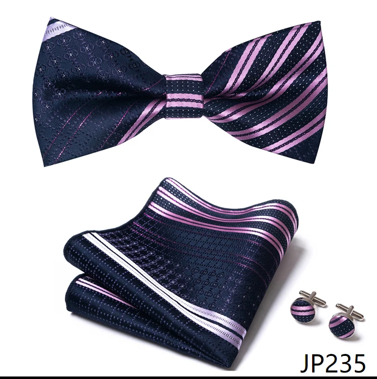 Great Quality Silver Office Butterfly Hanky Cufflink Set Bowtie For Men Geometric Hombre Formal Clothing