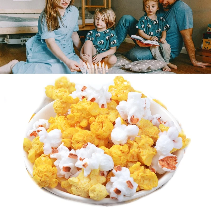 2024 New 60Pcs/Pack Artificial Popcorns Lifelike Simulation White & Yellow Fake Food Snacks Model Party Decoration Desk