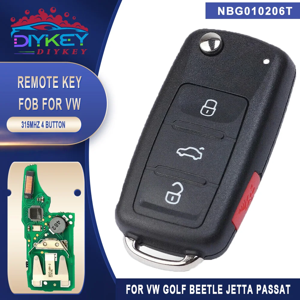 315 MHz Keyless Go NBG 010206 Przyciski T 4 do VW Tiguan Beetle EOS Golf Jetta Passat 2011-2017 5K 0837202 Klucz zdalny z chipem AK ID48