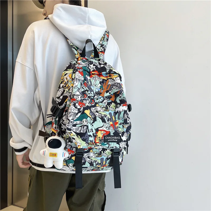 Harajuku Girl Male School Bag Female Graffiti Print Men Backpack Women Book Boy Bag Nylon Ladies Fashion Laptop Backpack Student