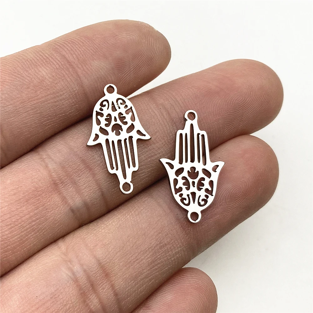 Hamsa Hand Charm 10pcs Hollow pendant Stainless steel Bracelet Connect Use Necklace Lucky hand Connectors Diy Jewelry Making