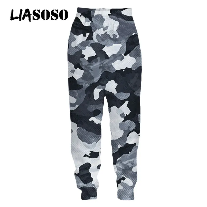 Liasoso folha camuflagem tático calças casuais jogging legal calças soltas streetwear impressão 3d feminino moletom dos homens hip hop roupas