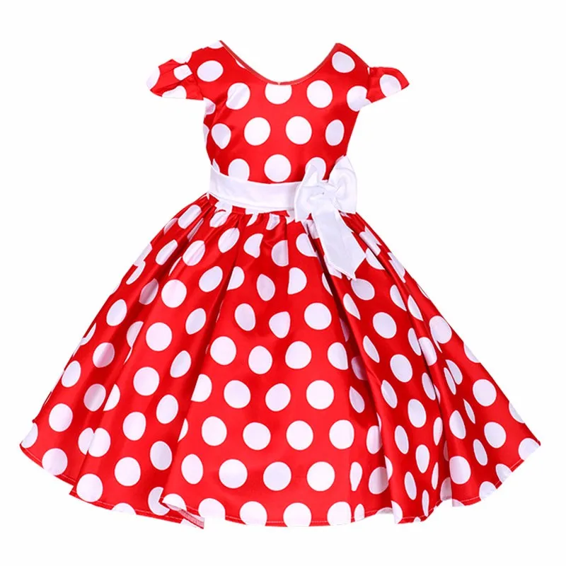 Summer Baby Girl Short Sleeve Bow Princess Dress for Girl Polka Dot Big Bow Party Wedding Dresses Kids Clothes Children Costumes