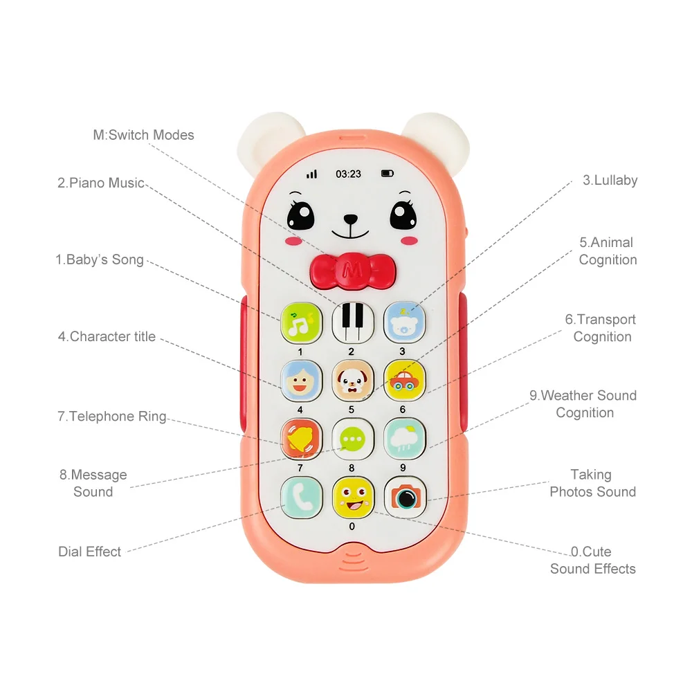 Baby Musical Mobile Phone Cartoon Teether Phone with Sound & Light Telephone Electronic Toy Eucational Learning Toys Baby Gifts