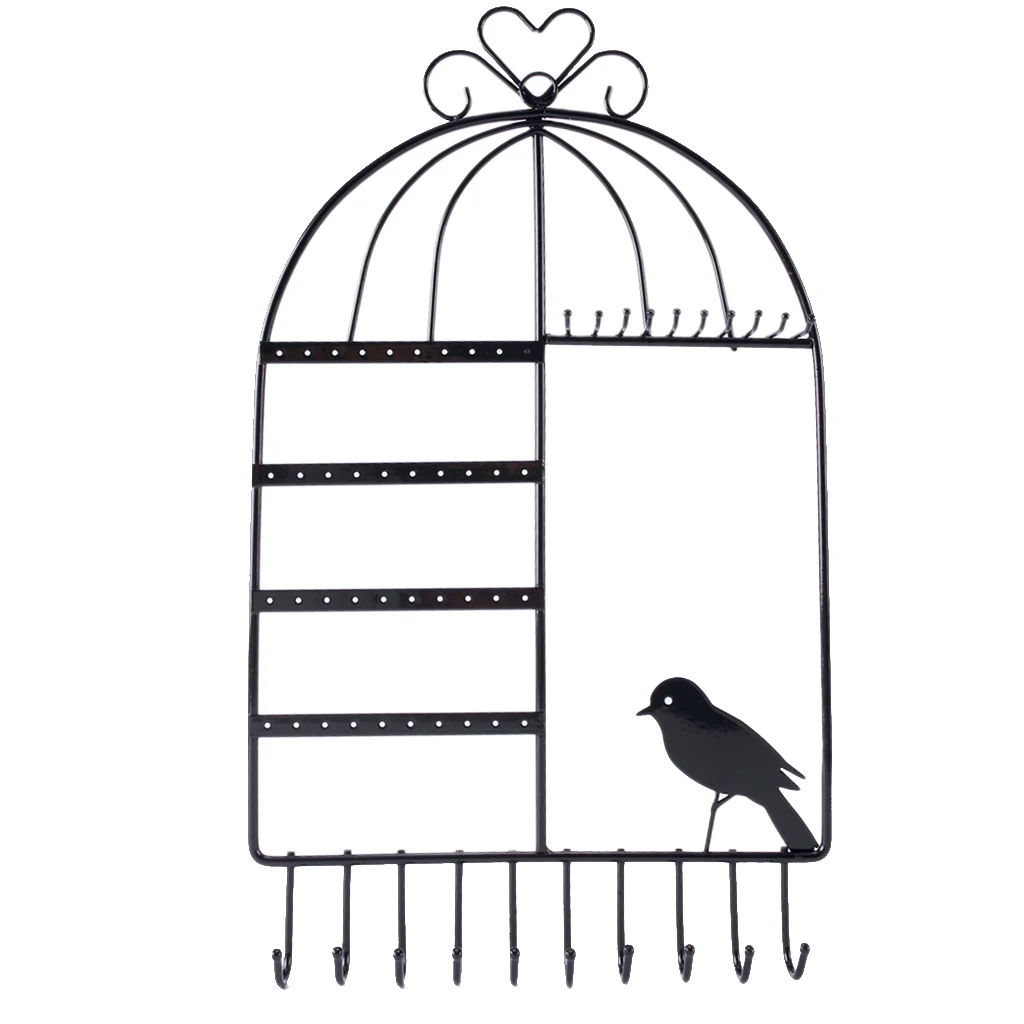 Novelty Metal Wall Mount Birdcage Jewelry Organizer Earrings Necklace Holder Hanger