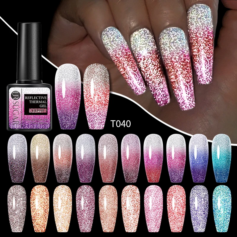 UR SUGAR Reflective Thermal Gel Glitter Nail Polish Semi Permanent Gellak Soak Off UV Temperature Color Changing Nail Art Gel